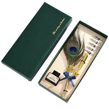 Load image into Gallery viewer, Peacock Feather Dip Pen Set