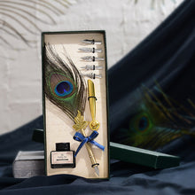 Load image into Gallery viewer, Peacock Feather Dip Pen Set